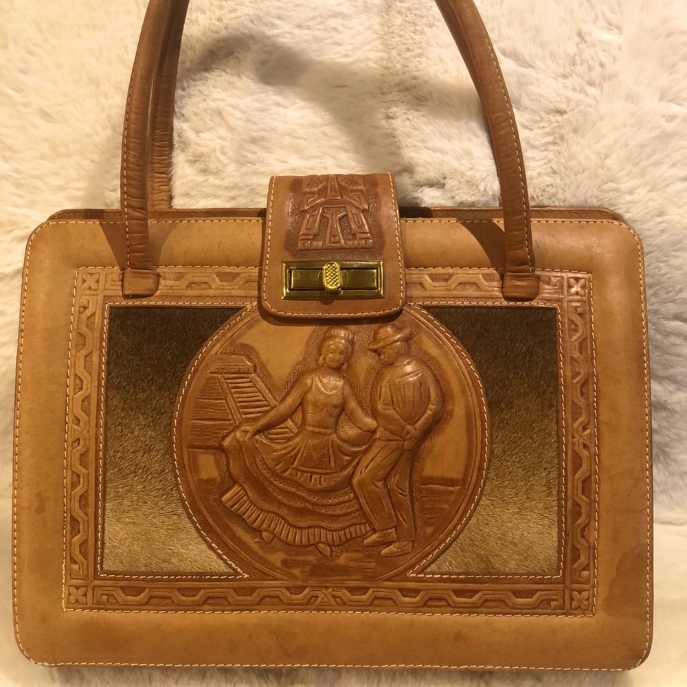 Vintage tooled leather bag from Mexico